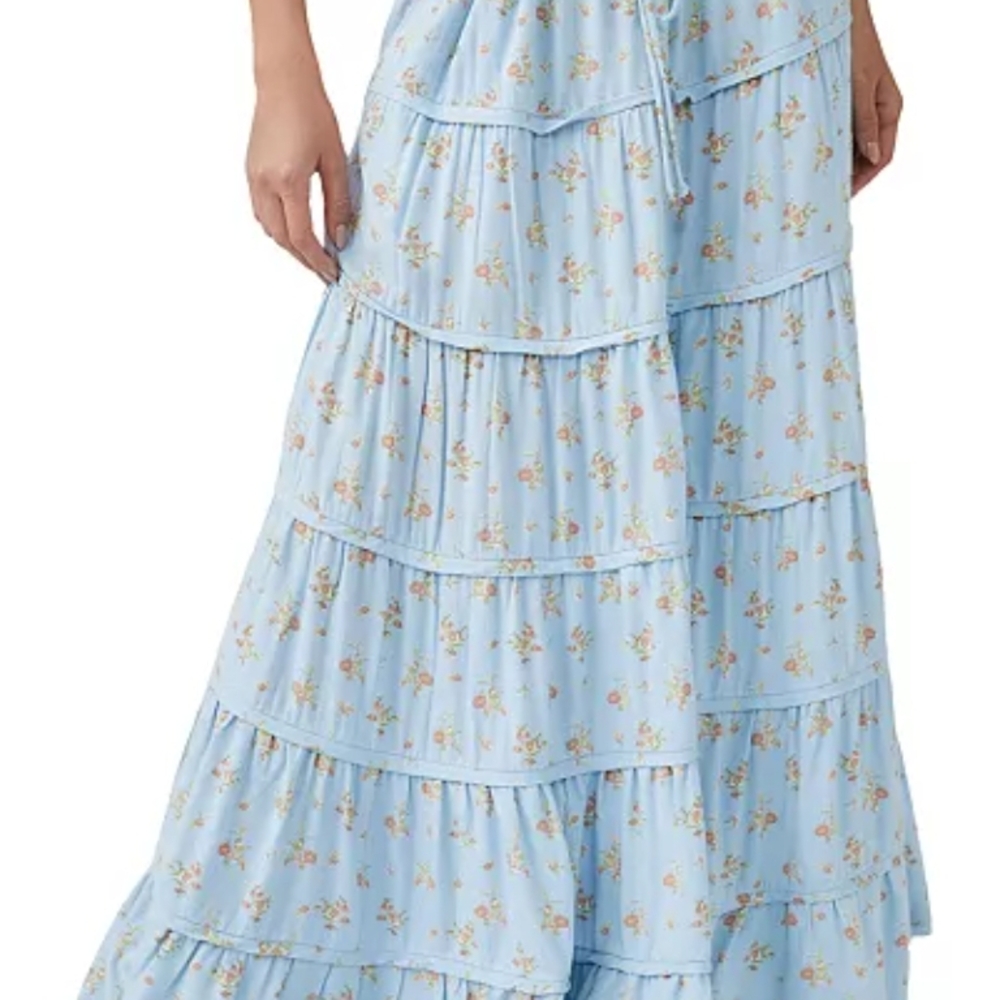 Free People Light Blue Floral Maxi Skirt